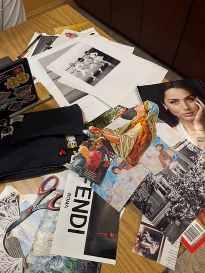 Collage clippings spread across a table