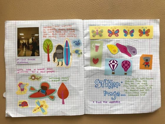 A sticker page in a hand-made journal