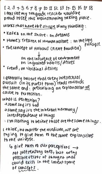 Handwritten notes on the shape of my thinking