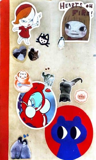 A notebook page covered in stickers
